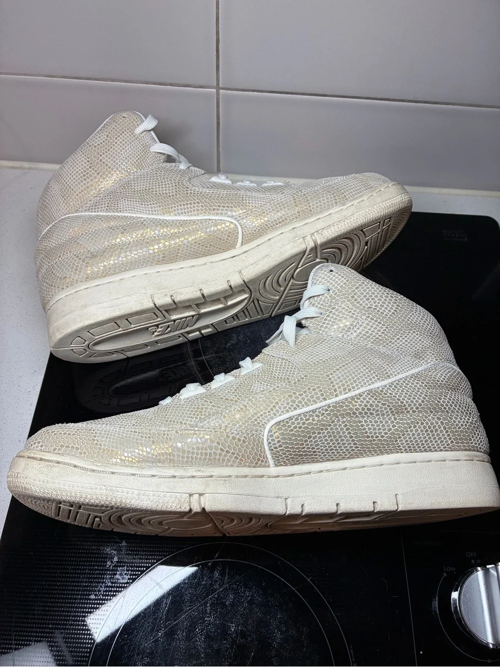 Nike Cream/White Python Textured High-Top Sneakers